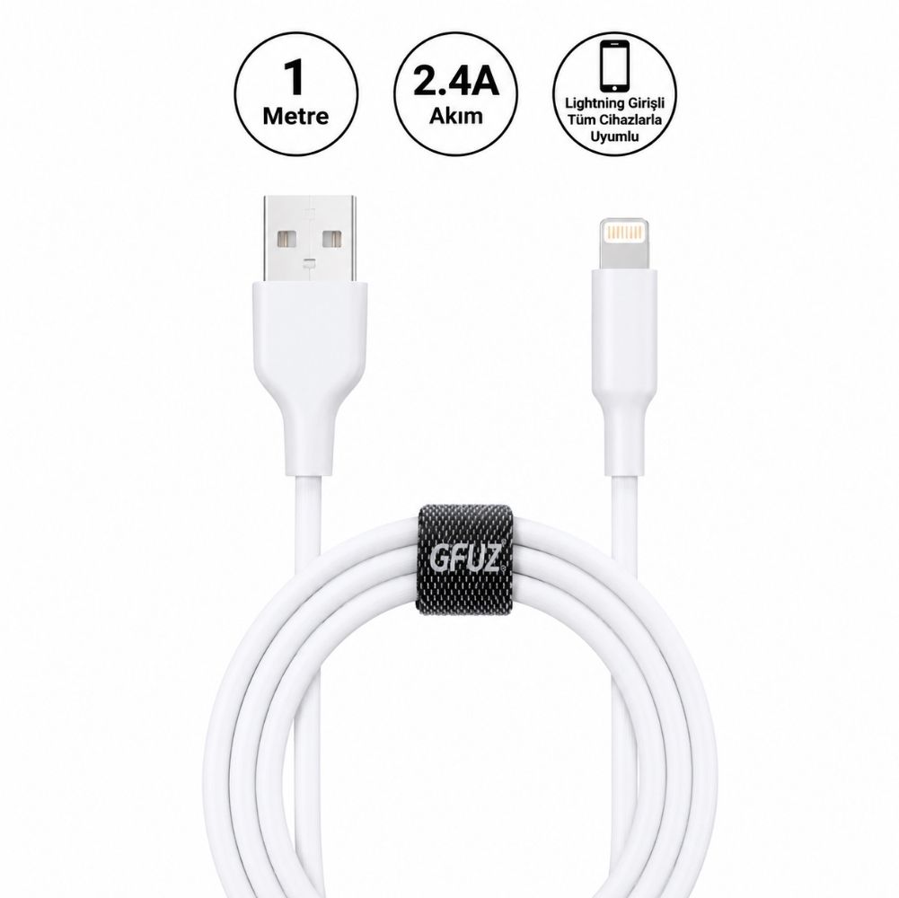 Gfuz CA58 2.4A UsbA to Lightning Data ve Hızlı Şarj Kablosu Beyaz