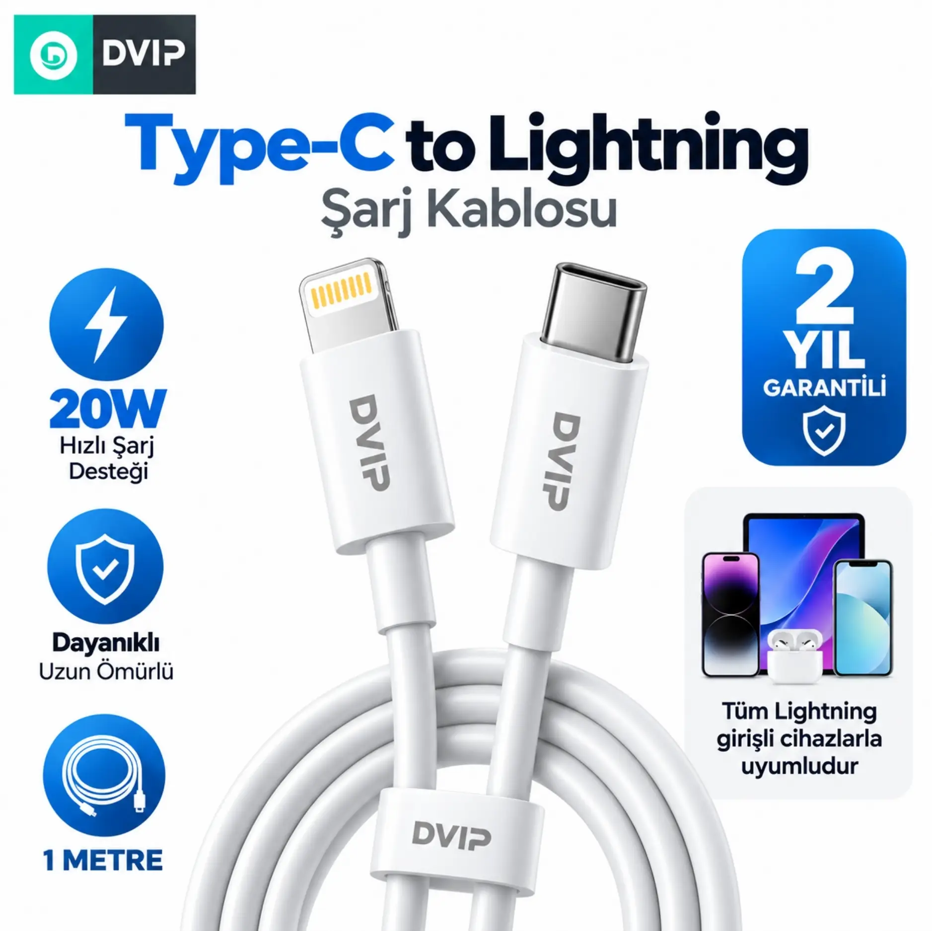 DVIP L35 6A 120W Type-C to Lightning 1M Süper Hızlı Data ve Şarj Kablosu