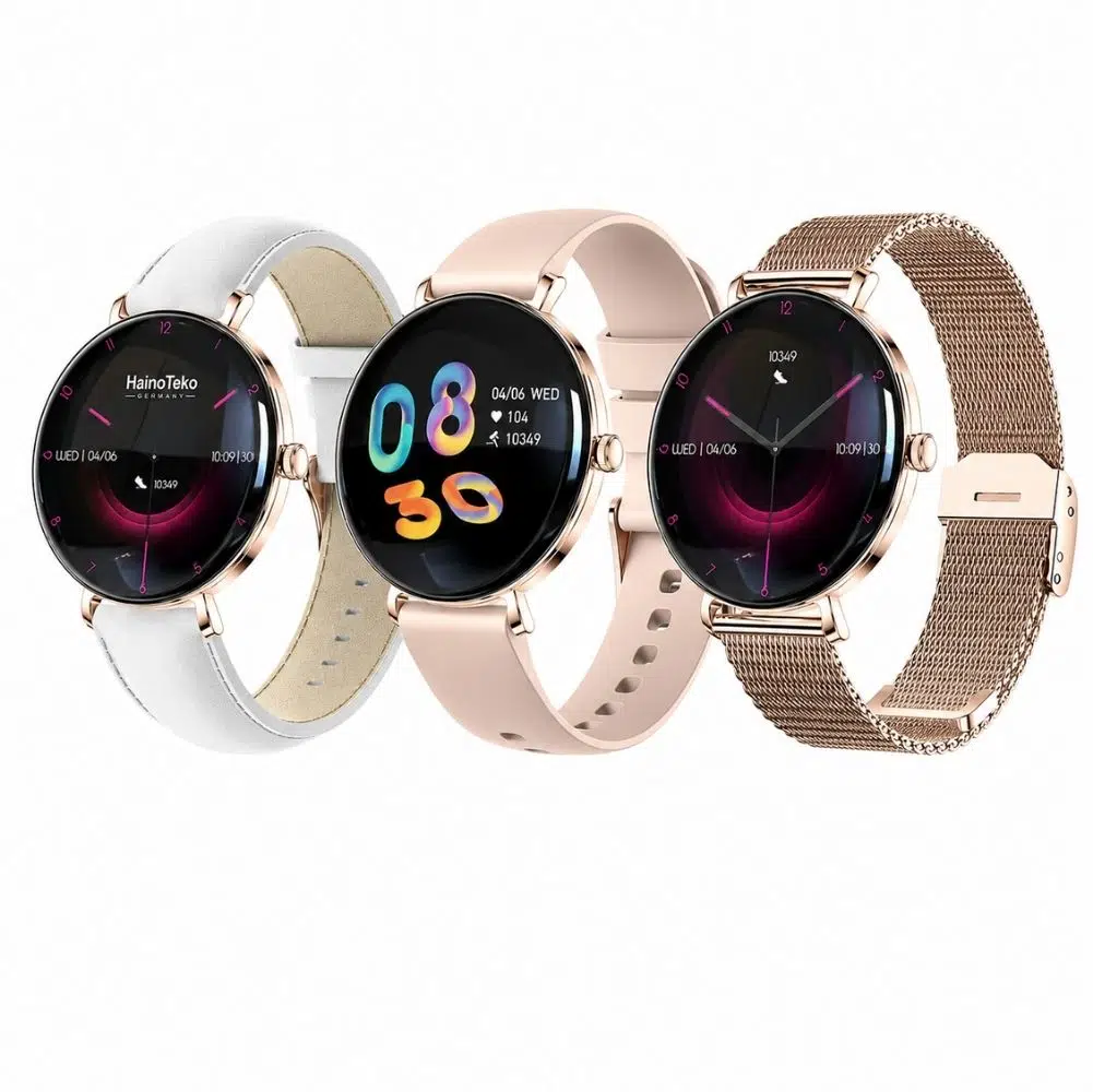 Haino Teko Amoled Ekran Super Slim Tasarım WaterProof 3 Kordonlu Akıllı Saat Gold Rose Teko18