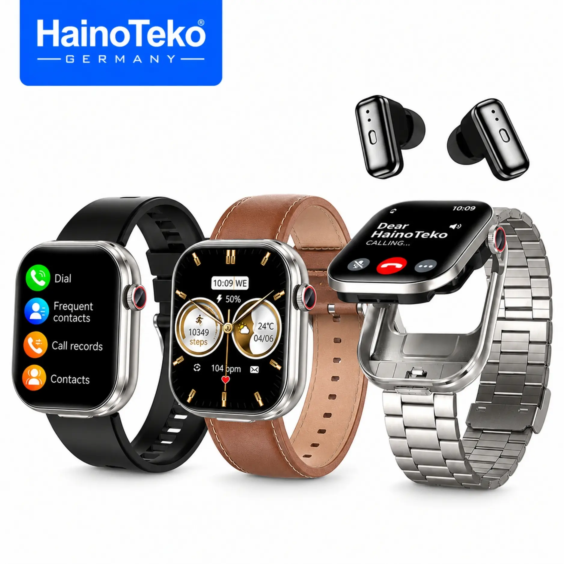 Haino Teko ST-10 Akıllı Saat BUDS Kulaklıklı 1 Kasa 3 Değiştirilebilir Kordon Bluetooth Gümüş Kasa