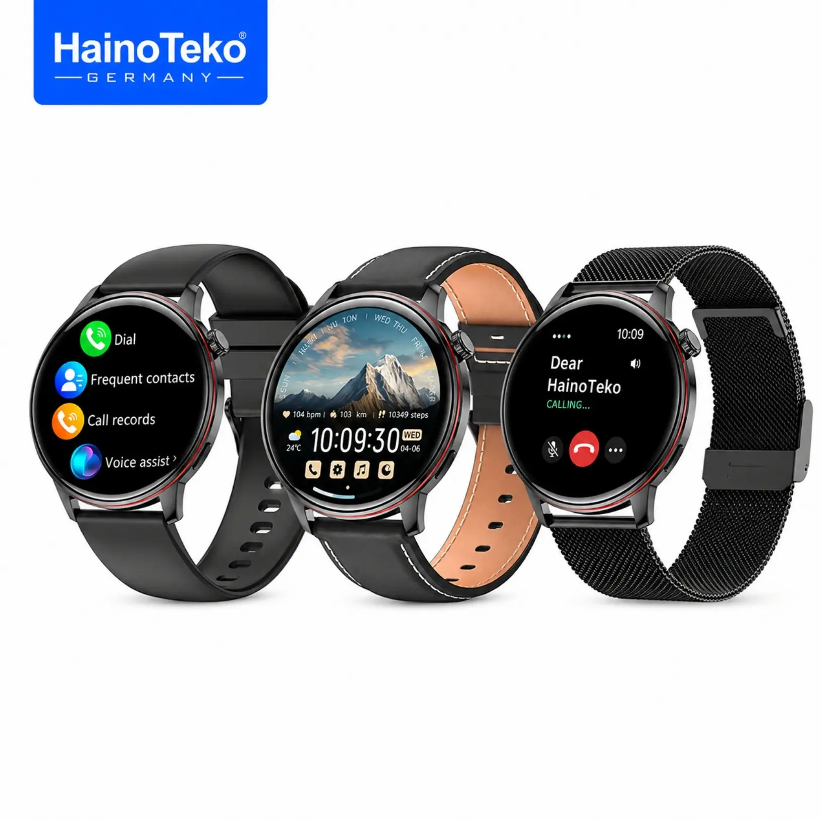 HainoTeko-29 Waterproof Akıllı Saat AMOLED Ekran Bluetooth Arama 3 Kordon Set Siyah