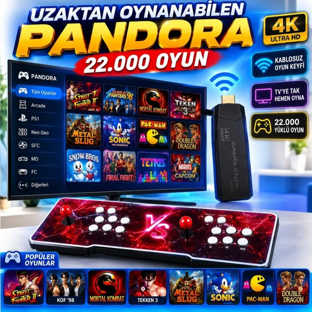 ScHitec 4KHD 3D Gamebox Arcade Pandora 22.000 Oyunlu Uzaktan Oynanabilir TV Konsolu