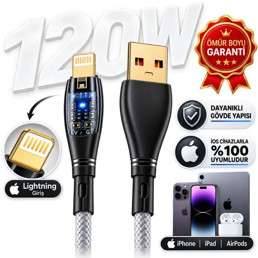 ScHitec 6A 120W UsbA to Lightning 1Metre Hızlı Data ve Şarj Kablosu Beyaz YK233B