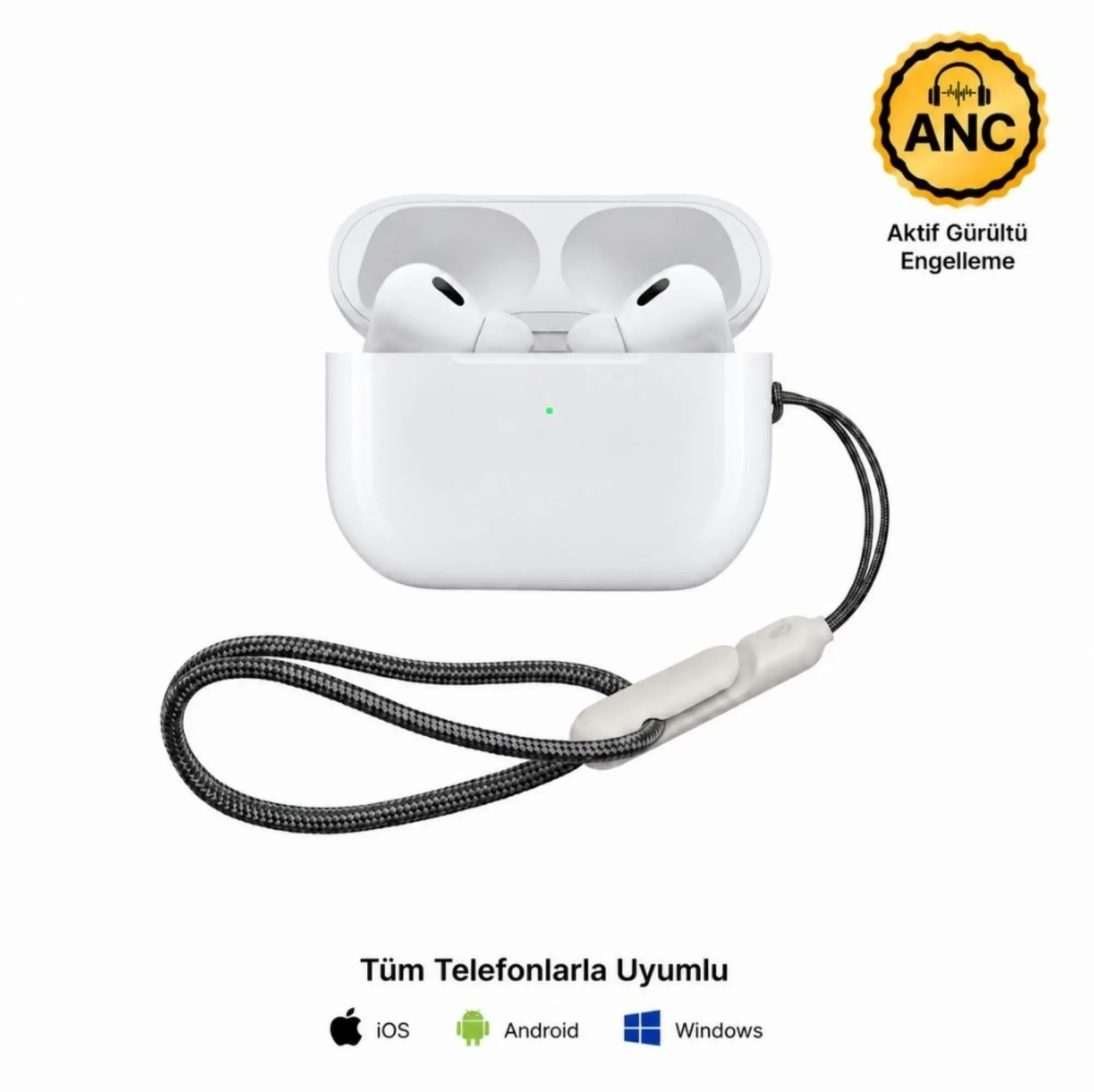 Air Pro 2 ANC Gürültü Engelleyici Bluetooth İOS Android Uyumlu Şarj Kablolu ve Bileklikli Kulaklık