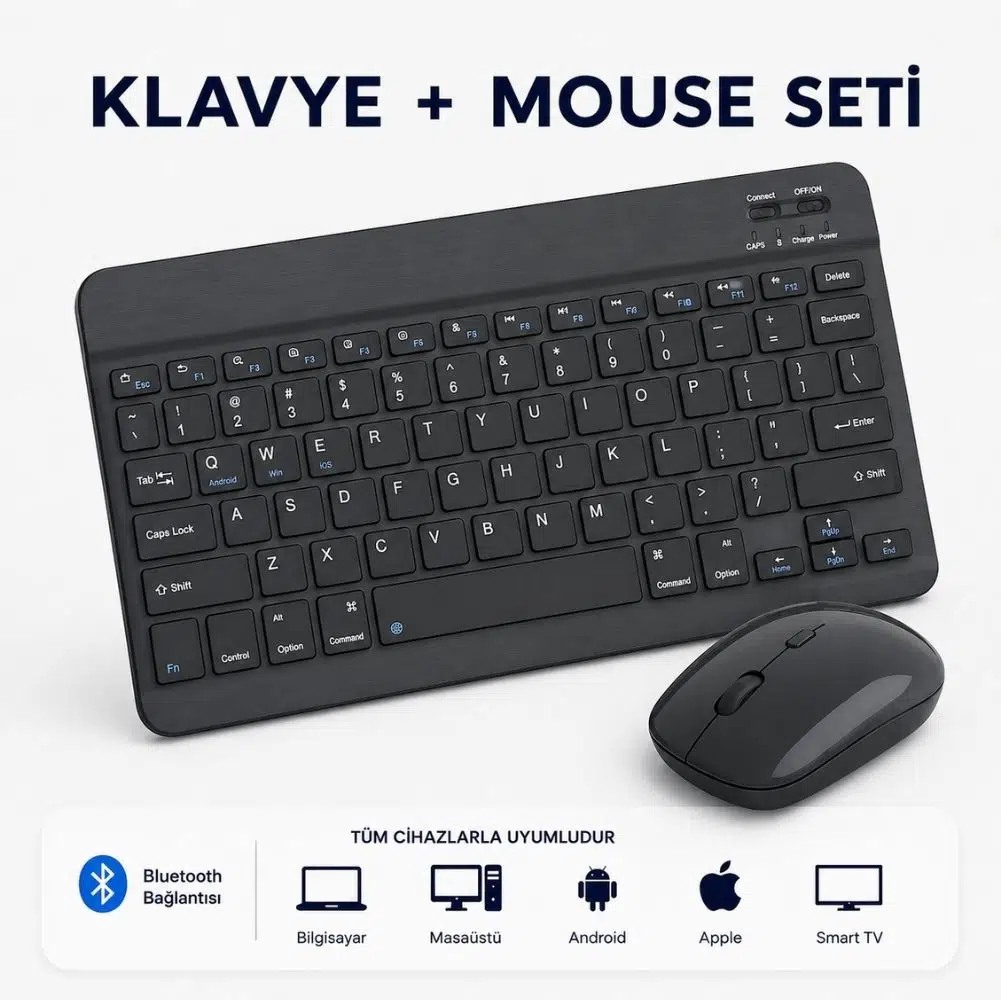 ScHitec Bluetooth Klavye + 2,4 Ghz+Bluetooth Mouse Seti Type-C Şarjlı Siyah
