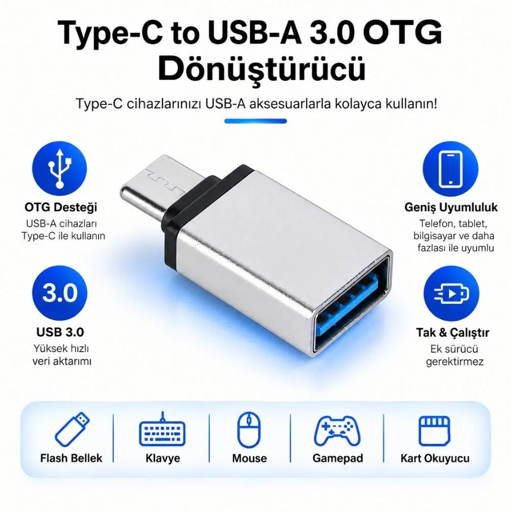 ScHitec Type-C to UsbA 3.0 OTG Dönüştürücü